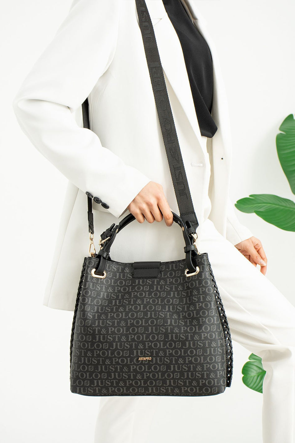 Just Polo Women's Knitted 3-Compartment Adjustable Long Strap Hand and Shoulder Bag 2180 - MALLTURK