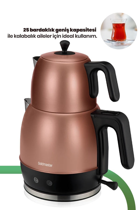 GoldMaster Fulya Gold 30-Cup Large Capacity 2200 Watt Stainless Steel Tea Maker and Water Kettle - MALLTURK