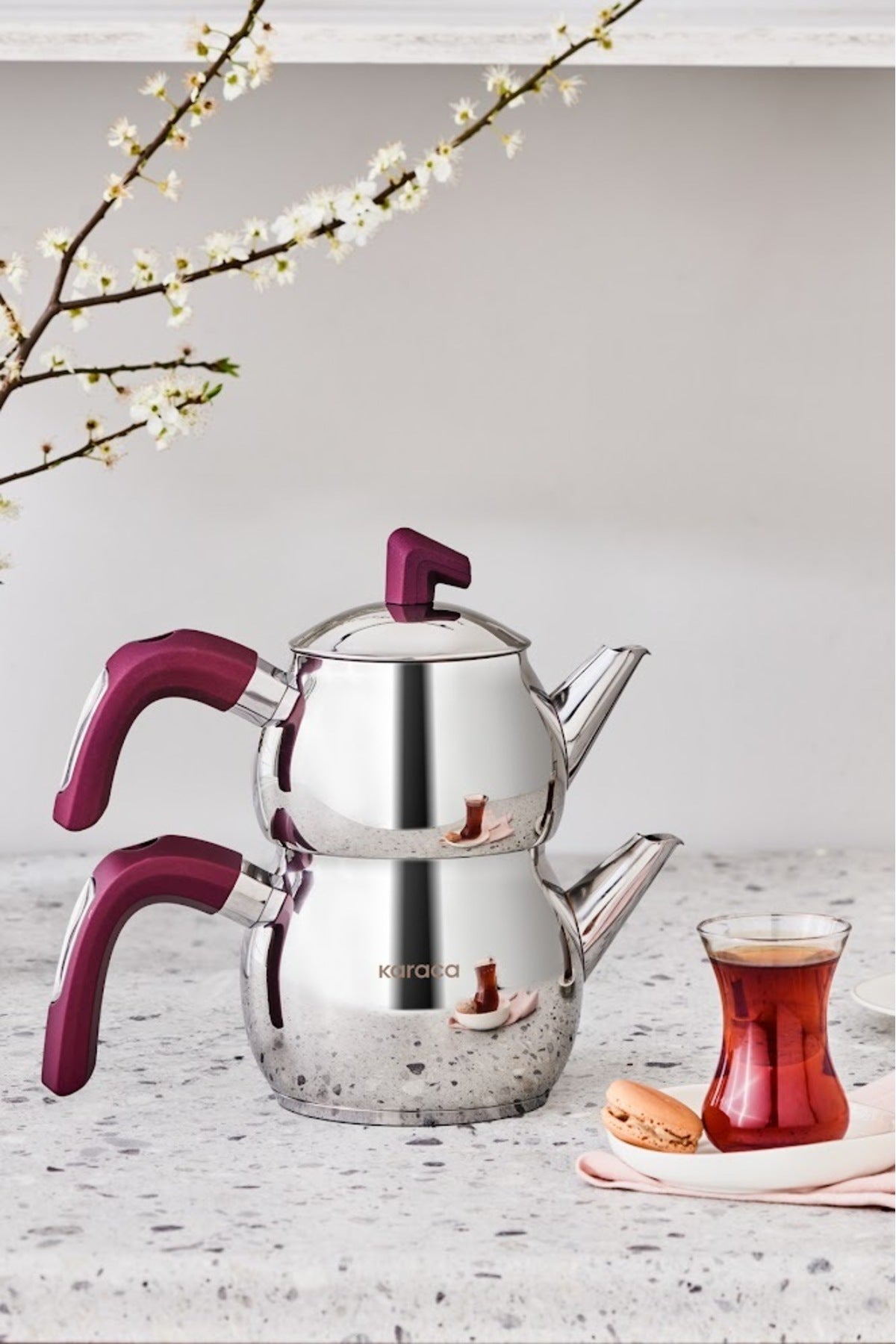 Karaca Viola induction Base Midi Teapot Set, Plum - MALLTURK