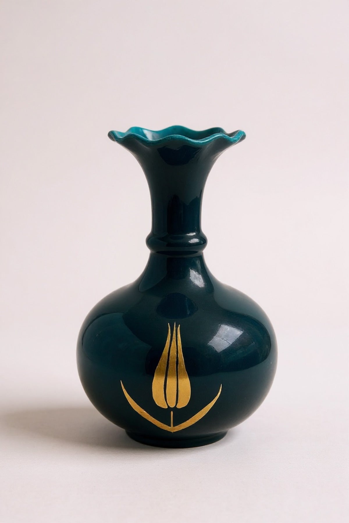 STORESZA Handmade 30 cm Gold Gilded Turquoise Kutahya Ceramic Lettuce Vase - MALLTURK