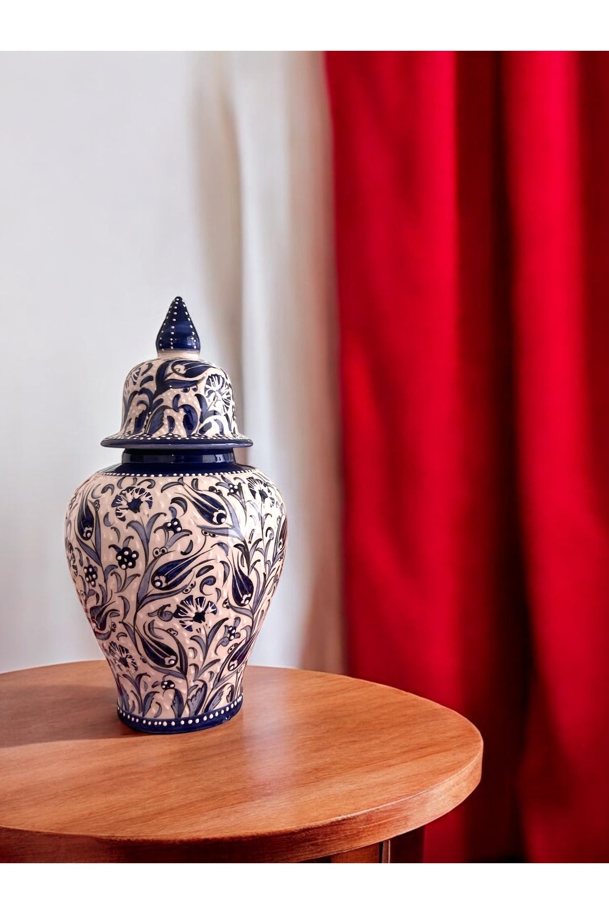 STORESZA Handmade Kutahya Ceramic Tile Shah Jar Vase - 42cm Dark blue - MALLTURK