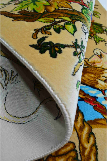 Quality Bamboo Yarn Woven Beige Nature Depiction Persian Wall Tapestry (50x70 cm) - MALLTURK