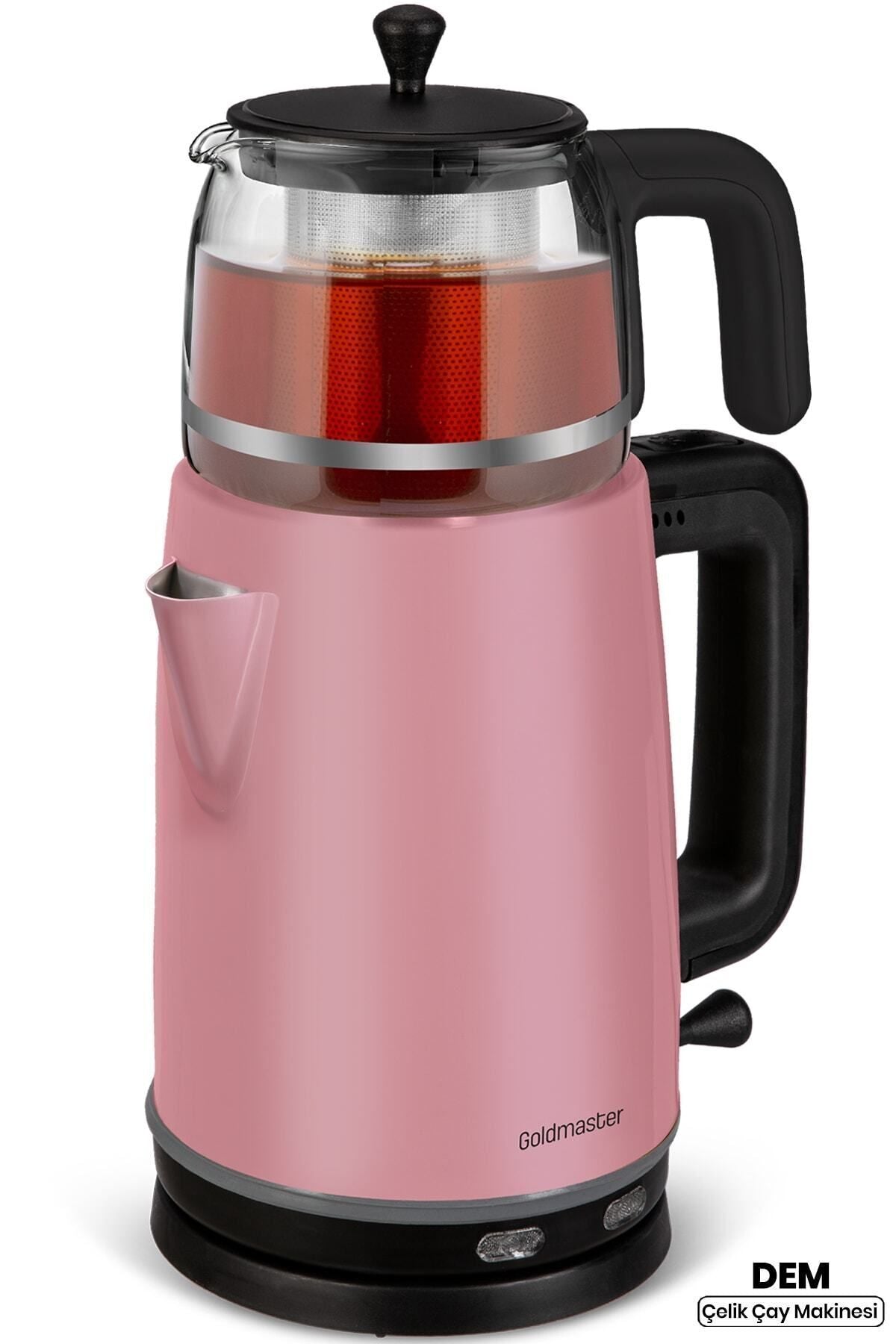 GoldMaster Dem Pearl Pink 2200 Watt XL Stainless Steel Tea Maker and Water Heater with Glass Pot - MALLTURK