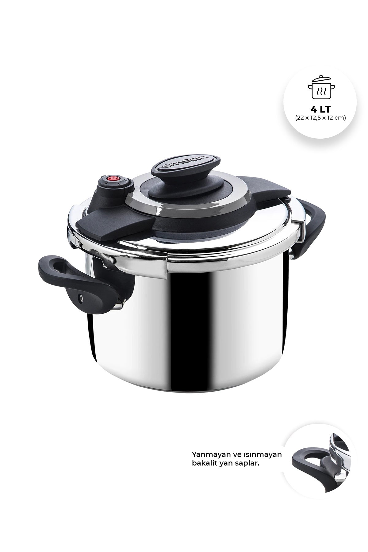 Emsan Montana Black Grey Pressure Cooker 4 Liters - MALLTURK
