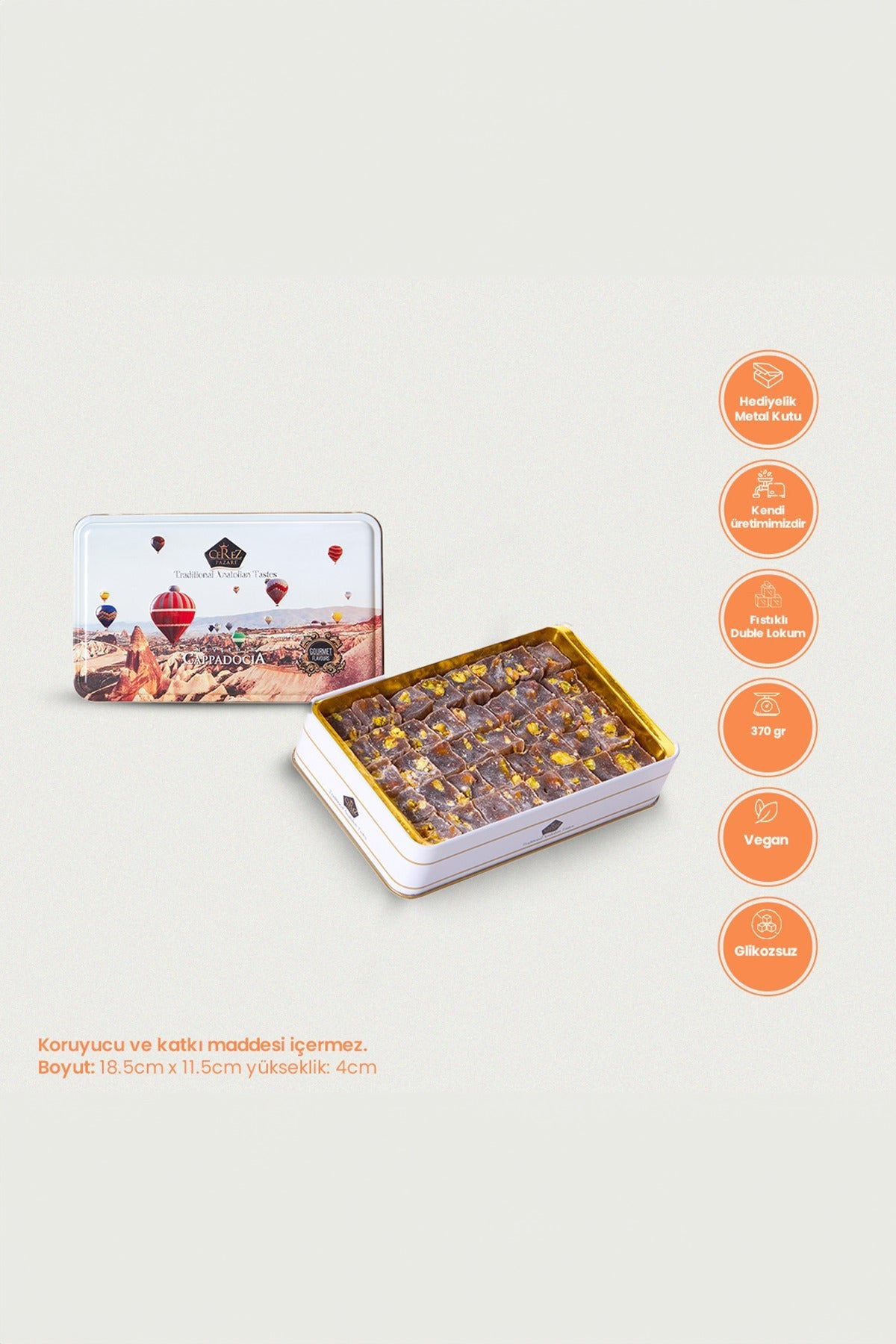 Cerez pazari Double Roasted extra Pistachio Turkish Delight Gift Box metal kutuda 370gr - MALLTURK