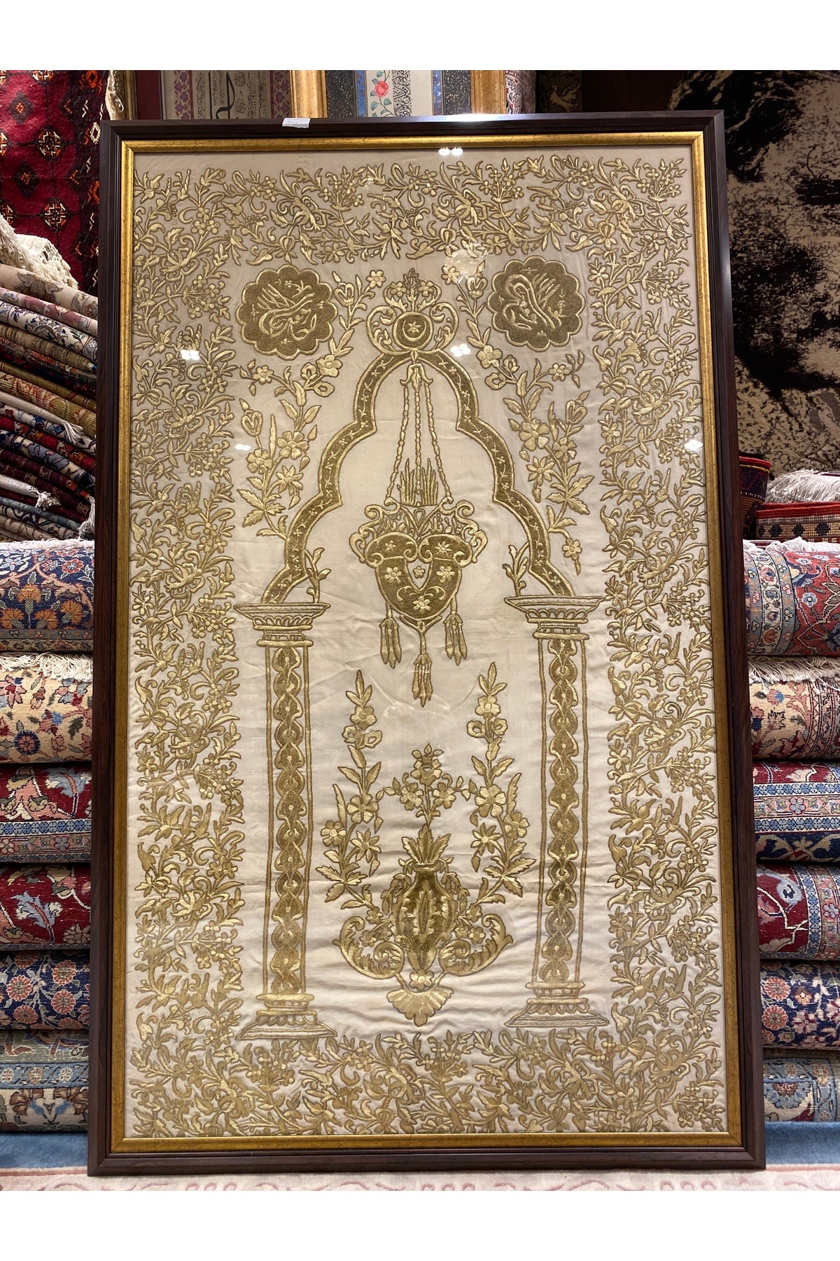 RD RAMAZAN DAG Hand Rug Art Handcrafted Silk Metal Thread Embroidery on Fabric Size 157x97 - MALLTURK