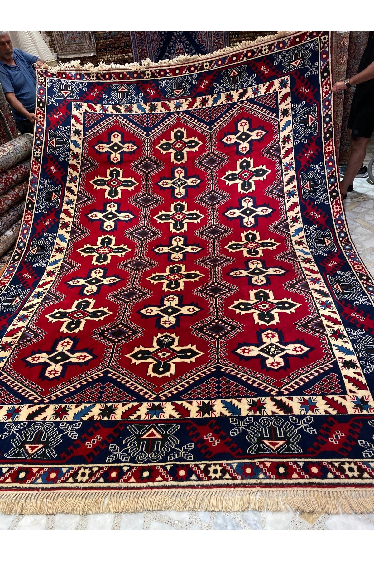 RD RAMAZAN DAG Hand Rug Art Hand-Woven Antalya Dosemealti Rug Star Pattern Design Yune Wool Weave Olup Natural Dye 3.70x2.70 - MALLTURK