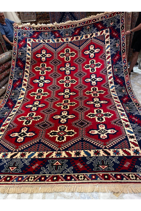 RD RAMAZAN DAG Hand Rug Art Hand-Woven Antalya Dosemealti Rug Star Pattern Design Yune Wool Weave Olup Natural Dye 3.70x2.70 - MALLTURK