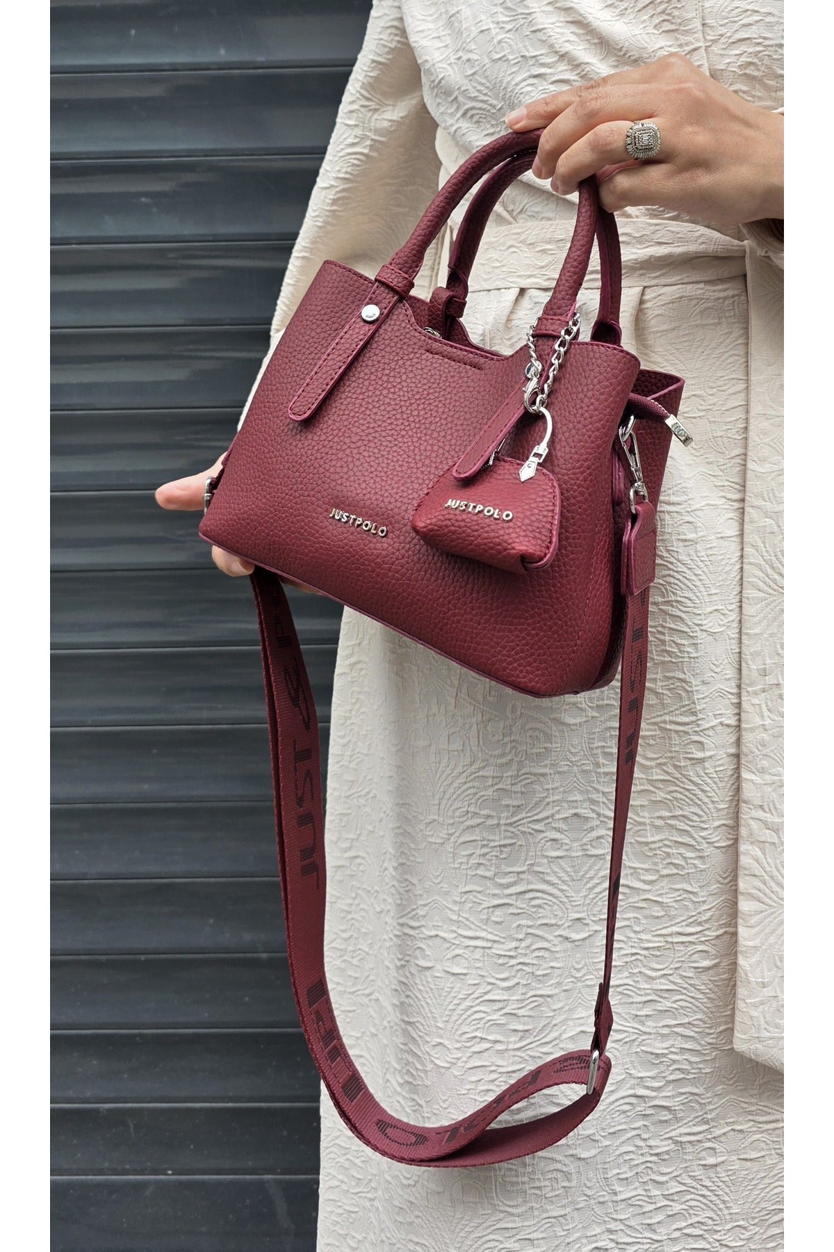 Just Polo Original Women's New Season 3-Compartment Luxury Soft Leather Adjustable Crossbody Stylish Shoulder Bag Burgundy - MALLTURK