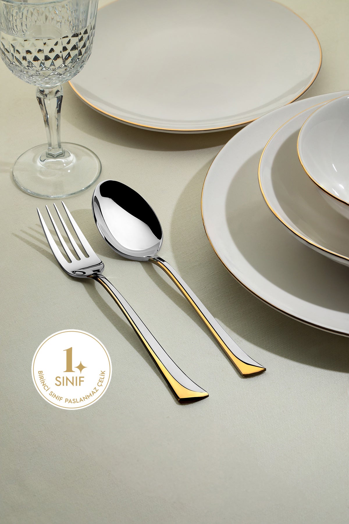 Nehir maksi altin Satin 12 Place Setting 84 Piece deri Boxed Flatware Set - MALLTURK