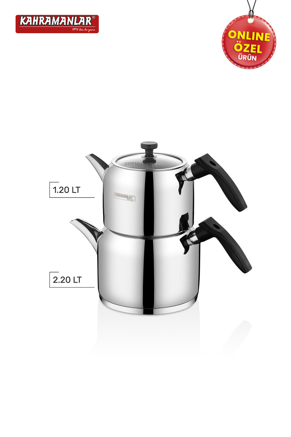 Kahramanlar Deluxe Medium Size Black 4-Piece Stainless Steel Teapot Set
