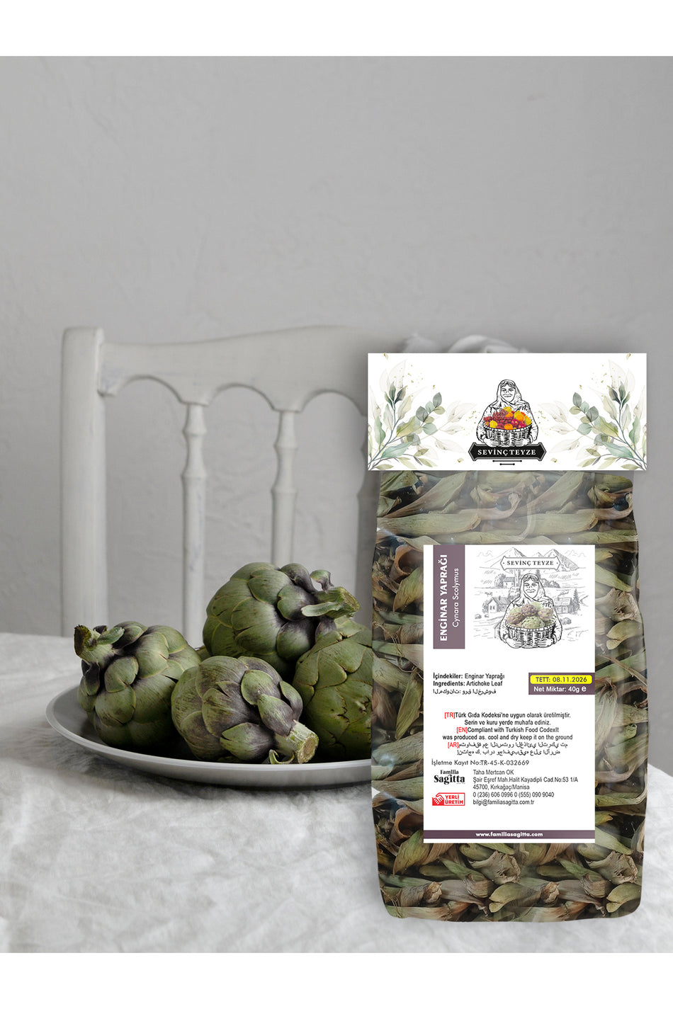 Folha de alcachofra orgânica Aunt Sevinc, 40 g - Cynara Scolymus, folha de alcachofra
