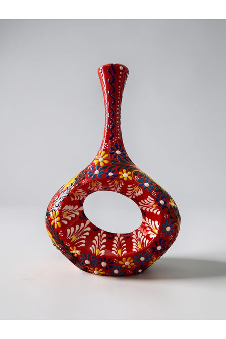 YOOS Handmade 28cm Embossed and Lace Scandinavian Porcelain Vase Red - MALLTURK