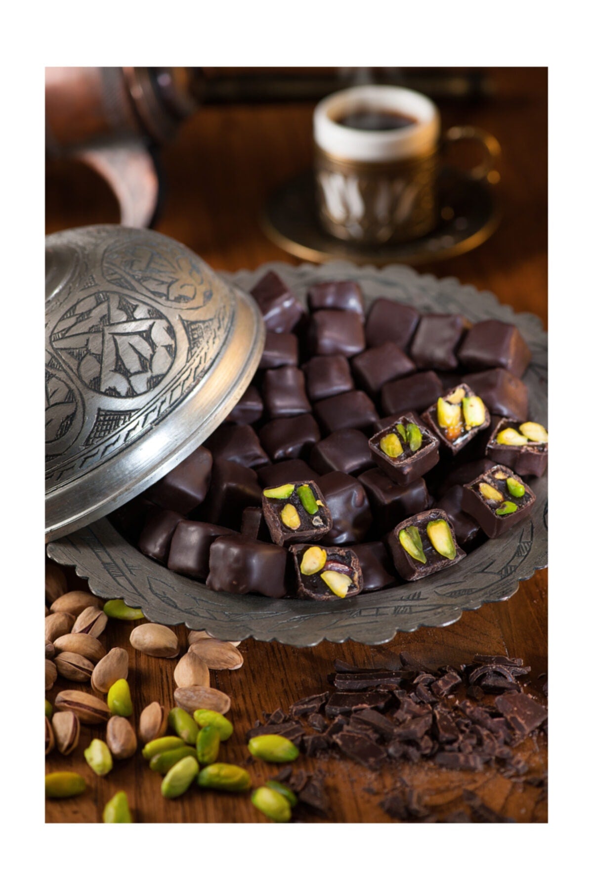 Sekerci caferzade Chocolate Coated Pistachio Turkish Delight 500 g - MALLTURK