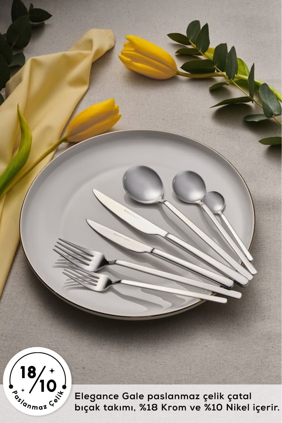 Karaca elegance gale platin 12 Place Setting 84 Piece Flatware Set - MALLTURK