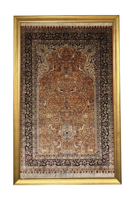 BURAK Rug Hand-Woven Pure Silk Rug Collectible Wall Rug 78x123 Tree of Life Design %100 Has Silk