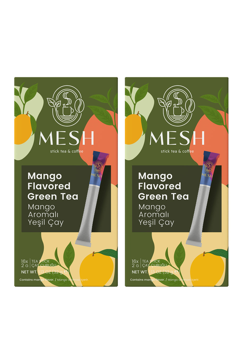 Mesh Stick 16-Pack Green Tea, Mango Herbal and Fruit Tea, 2 Packs in One