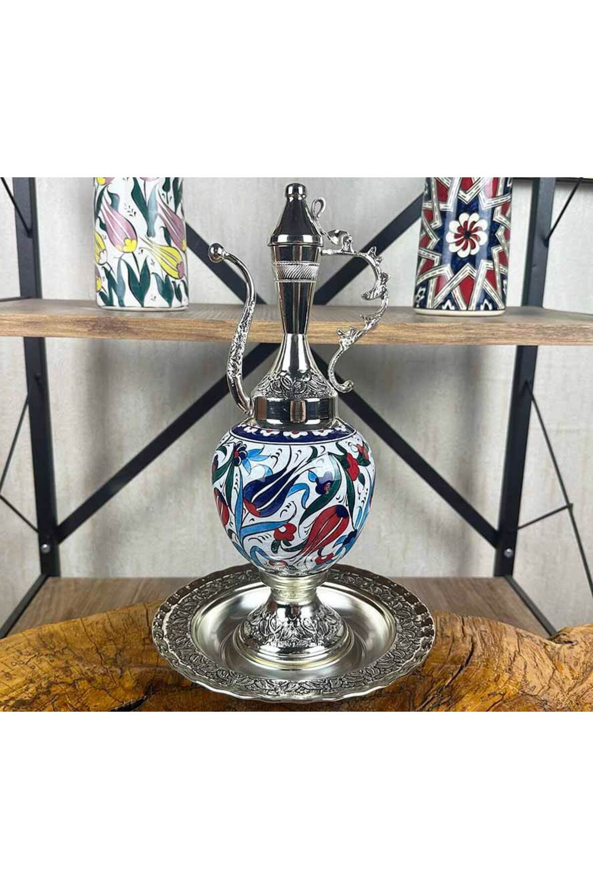 Cini Evi Prestigious Cultural Gift Silver-Plated Iznik Tile Ewer Set - MALLTURK