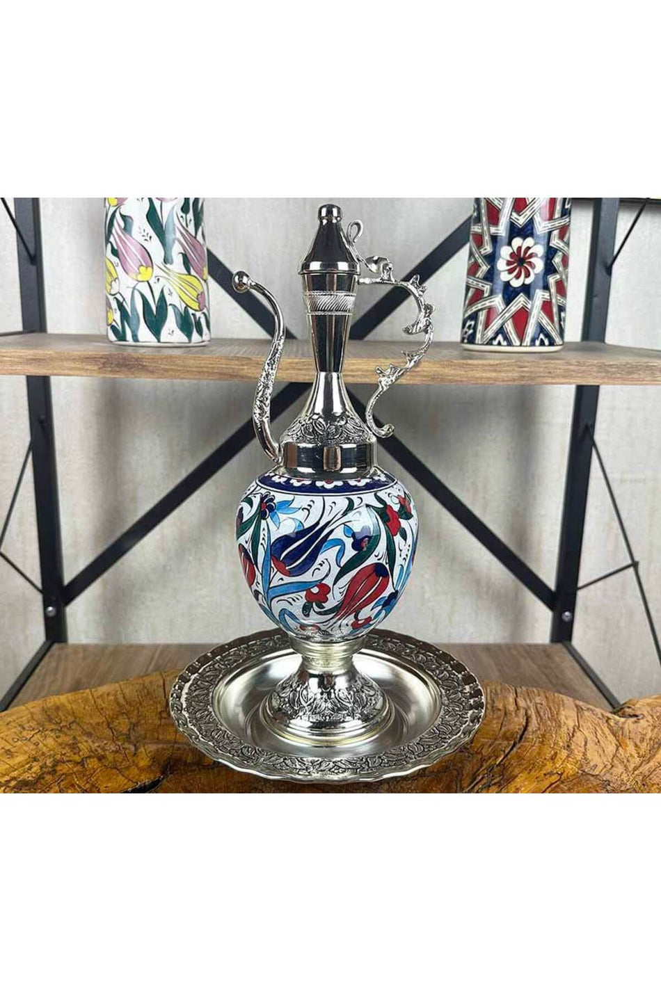 Cini Evi Prestigious Cultural Gift Silver-Plated Iznik Tile Ewer Set - MALLTURK