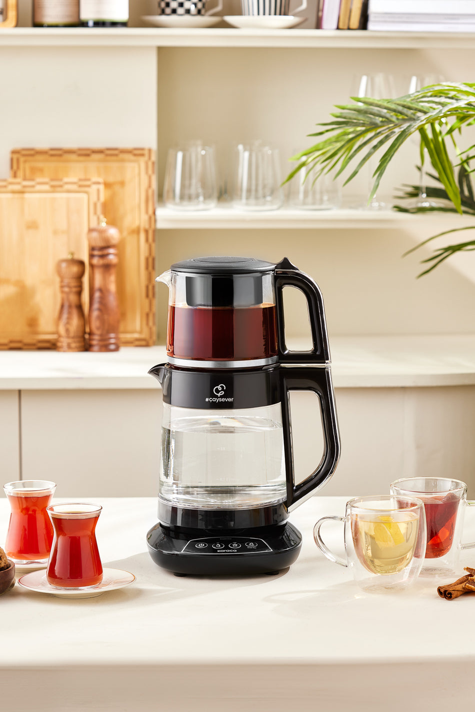 Karaca Tea Lover 3-in-1 Talking Glass Tea Maker, Water Heater and Baby Formula Water Preparer 1700W Chrome - MALLTURK