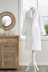 Ozdilek Sadem Organic Stripe Shawl Collar Bathrobe - MALLTURK