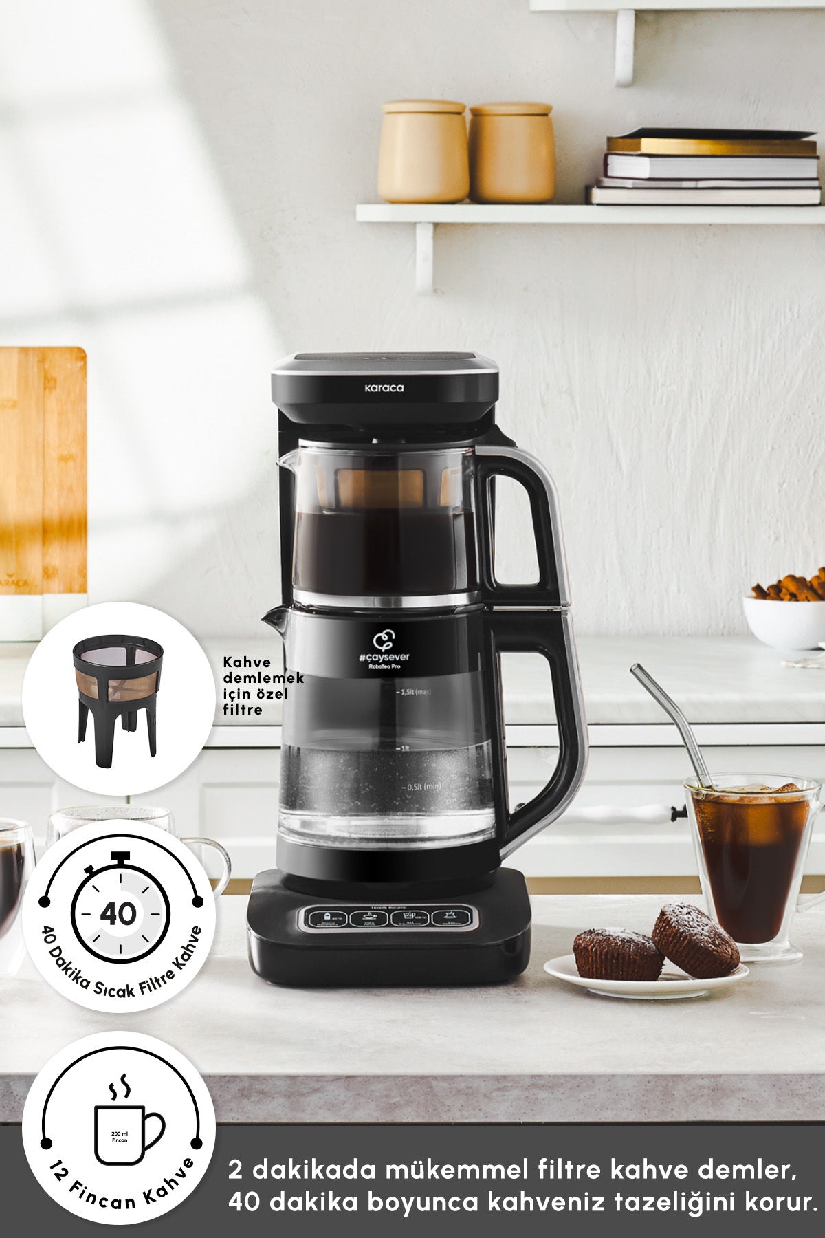Karaca Tea Lover Robotea Pro Connect 4 in 1 Talking Glass Tea Maker Silver - MALLTURK