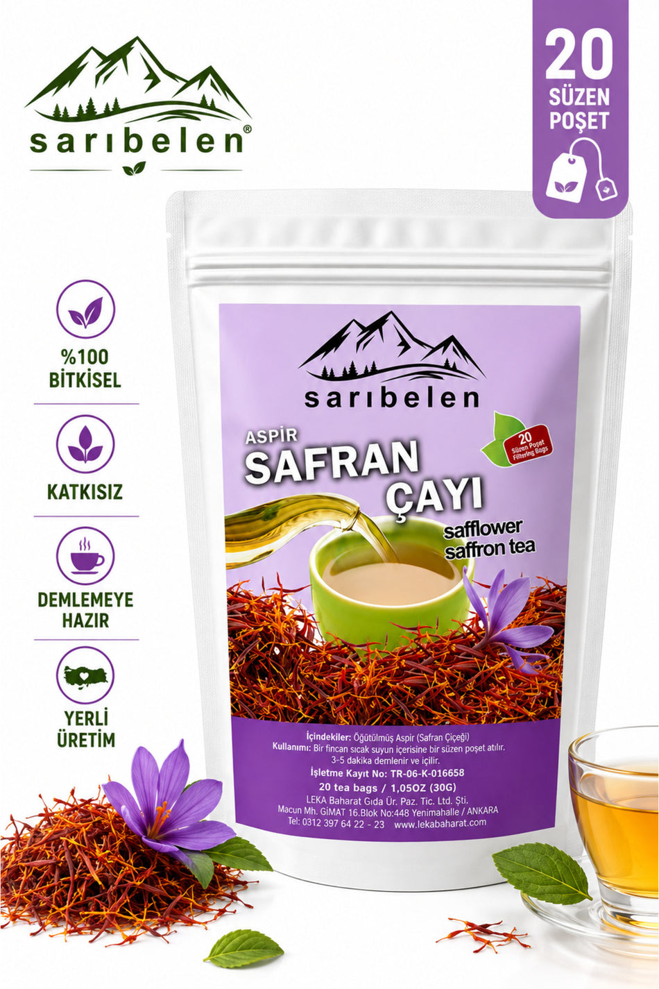 Saribelen Saffron Safflower Tea, 20 Filter Bags