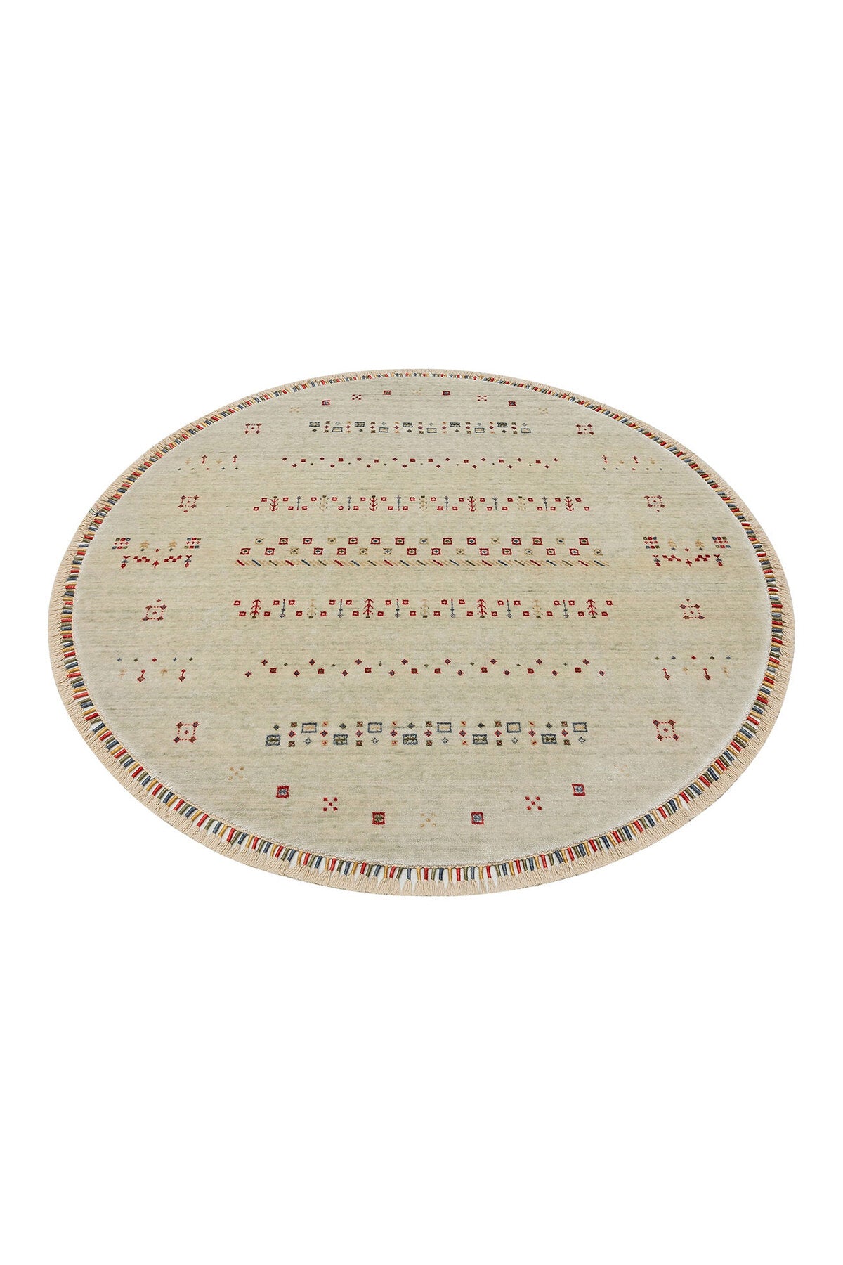 Eko Hali Zara ZR 06 Beige Round Carpet, a special loom carpet shaped by the intensive hand labor of women from Usak. - MALLTURK