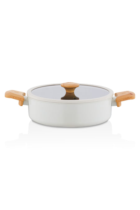 Tac Sera Feel Induction Compatible 7 Piece Ceramic Cookware Set Ahsap Kulplu, Nonstick, Modern Tasarim - MALLTURK