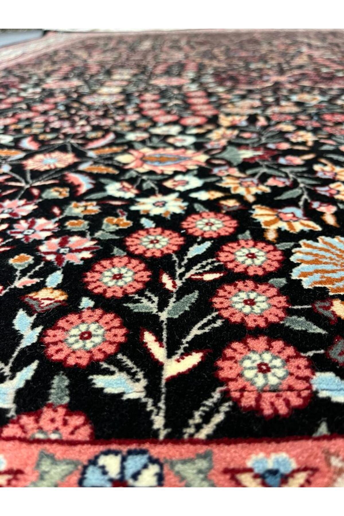 FT Halicilik Sumerbank Hereke Hand-Woven Rug Black Zemin Seven Mountains Flower Deseni- [200 cm * 290 cm ] - MALLTURK