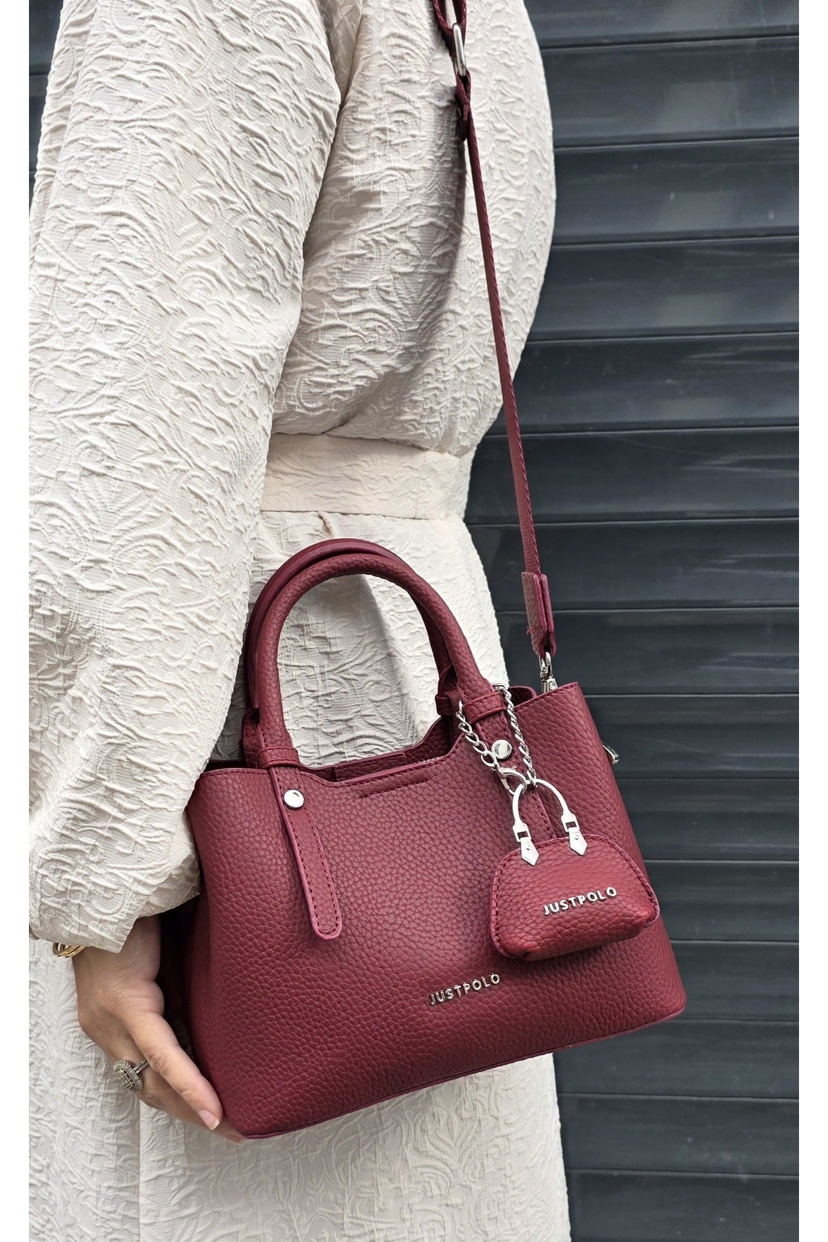 Just Polo Original Women's New Season 3-Compartment Luxury Soft Leather Adjustable Crossbody Stylish Shoulder Bag Burgundy - MALLTURK