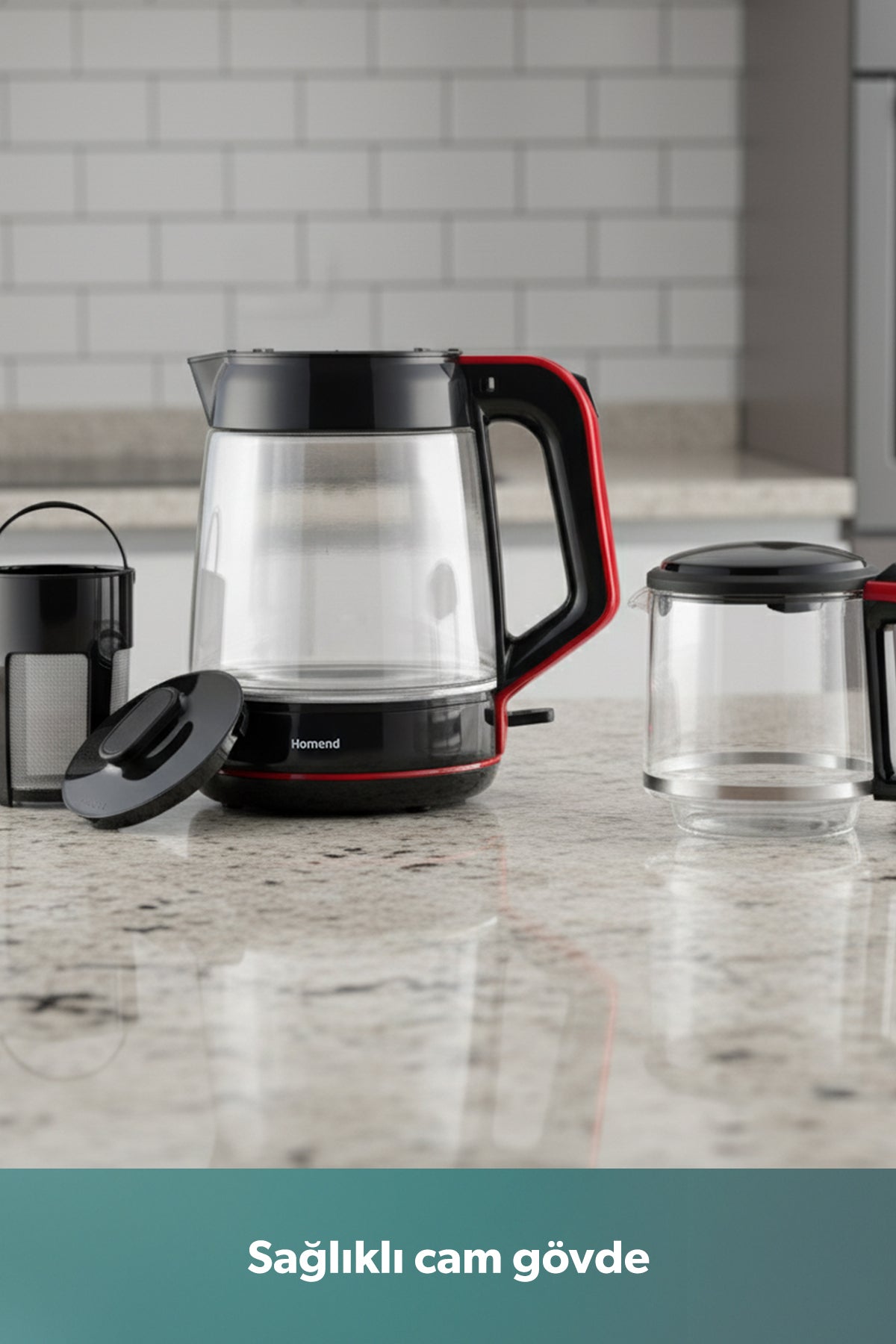 HOMEND infinity XL 1764H Glass Tea Maker Black Red - MALLTURK