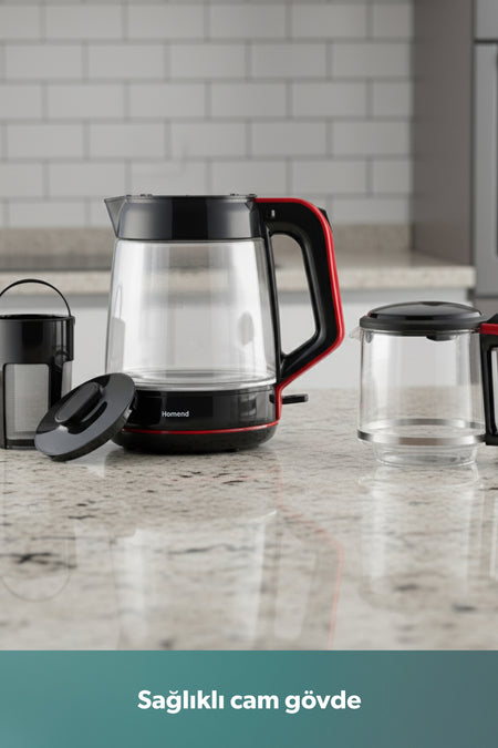 HOMEND infinity XL 1764H Glass Tea Maker Black Red - MALLTURK