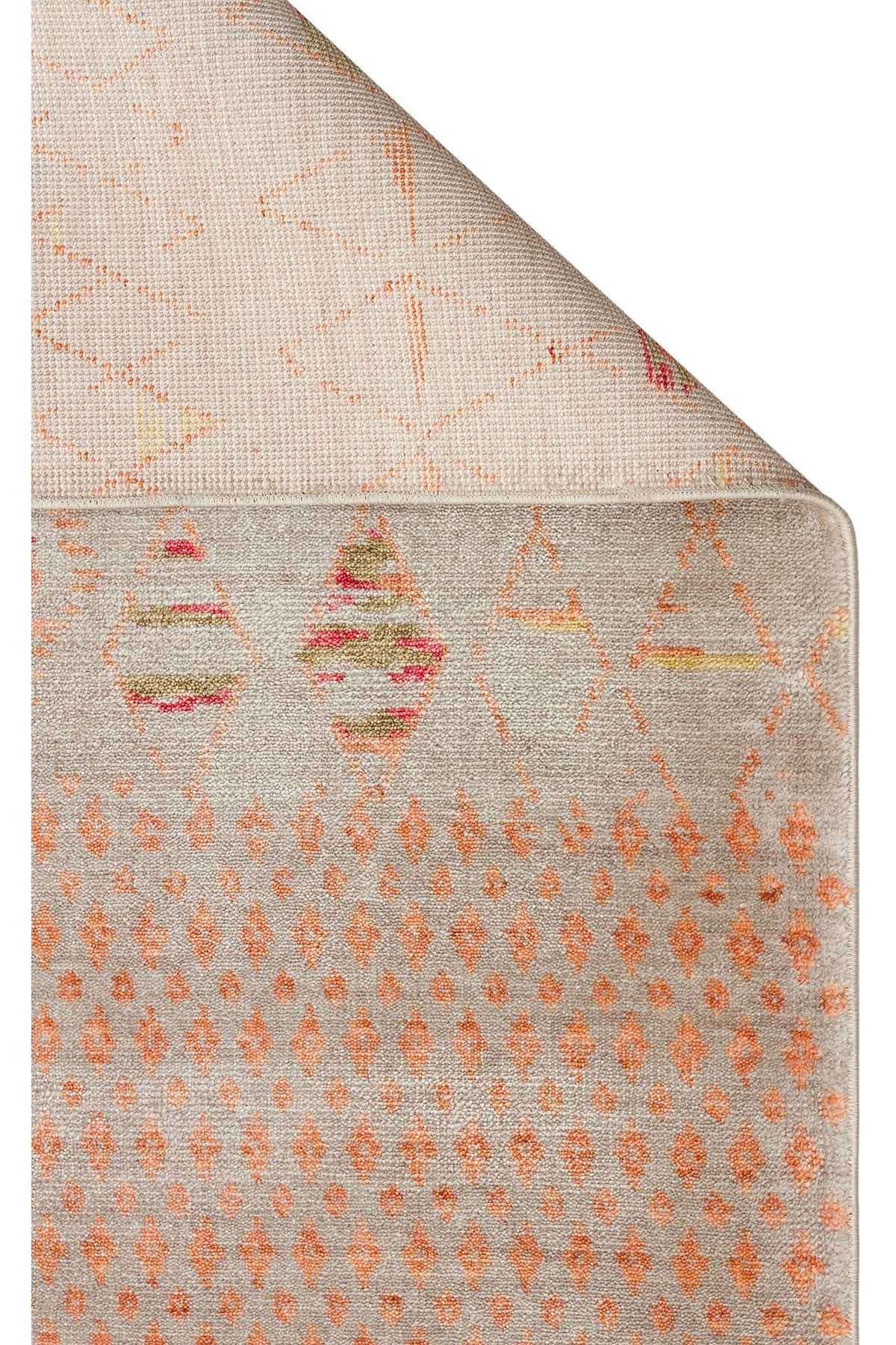 Vog Hali Efsun Handmade Beige Lyocell Special Loom Ethnic Usak Pattern Fringed Living Room Carpet - MALLTURK