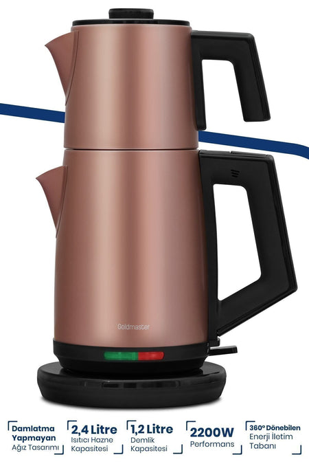 GoldMaster Acacia Matte Mink XL 2200 Watt Patented Drip-Free Design Stainless Steel Tea Maker and Water Kettle - MALLTURK