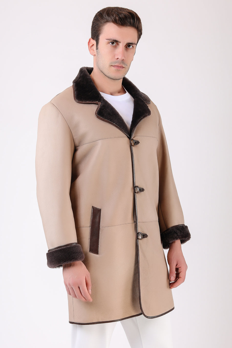 Leather Club Cappotto in vera pelliccia setosa beige