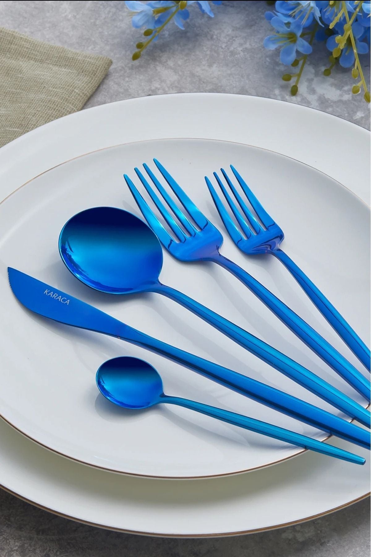 Karaca orion blue 30 Piece 6 Place Setting Flatware Set - MALLTURK