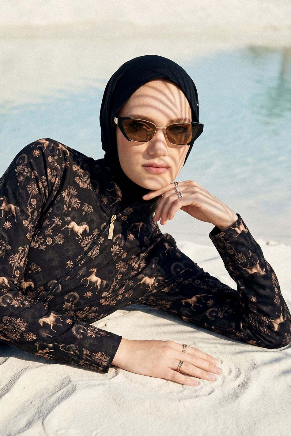 Hasema Vaha Collection Patterned Black 5-Piece Full Coverage Swimsuit Set 6035