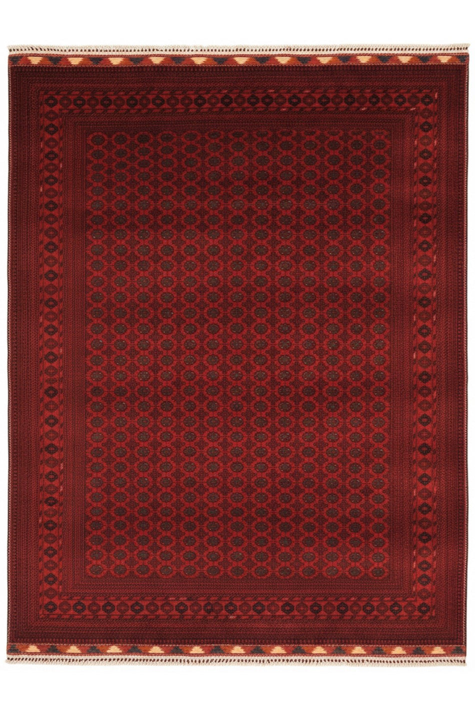 Vog Hali Handwoven Afghan Bilichik Carpet 100% Wool Root Dye Traditional Afghan Motif Burgundy Authentic Living Room Carpet - MALLTURK