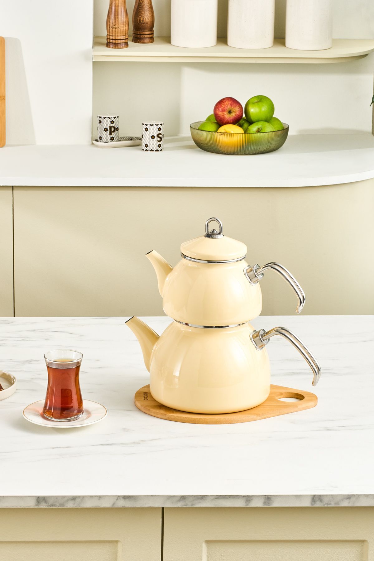 Karaca Erva Enamel induction Base Teapot Cream - MALLTURK