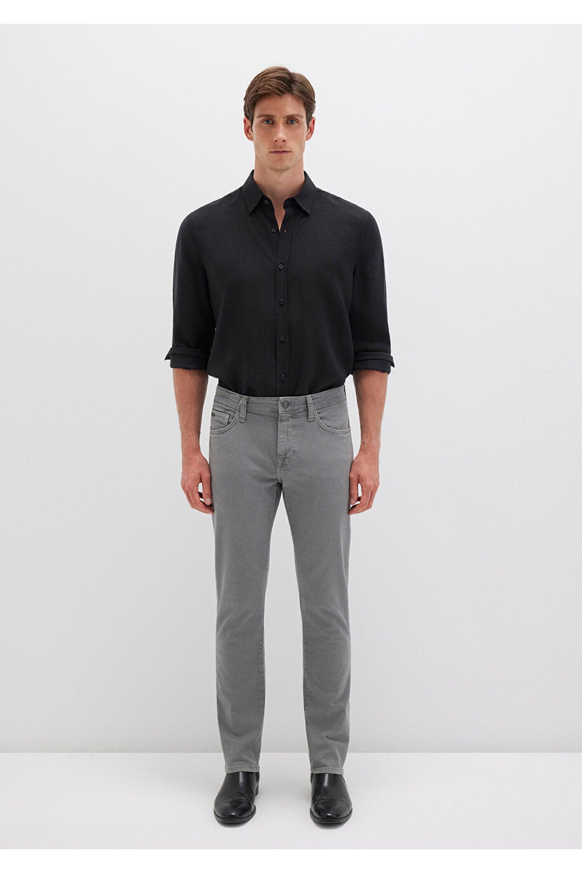 Mavi Marcus Black Dark Grey Gabardine Trousers 0035182453 - MALLTURK