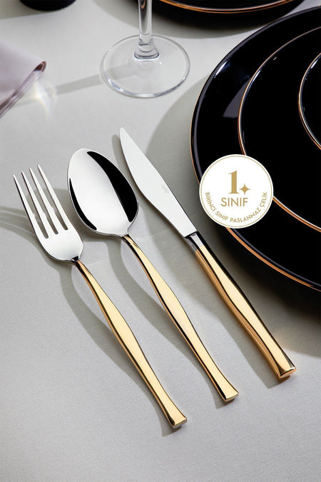 Nehir zarif altin Plain 12 Place Setting 84 Piece Boxed Flatware Set - MALLTURK