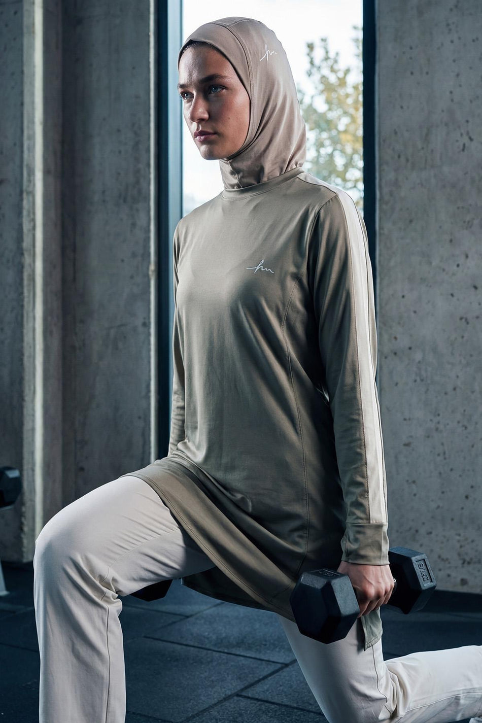 Hasema Active H-Per Fit Bicycle Collar Sleeves with Stripe Detail Mint Modest Training Top ACT-35