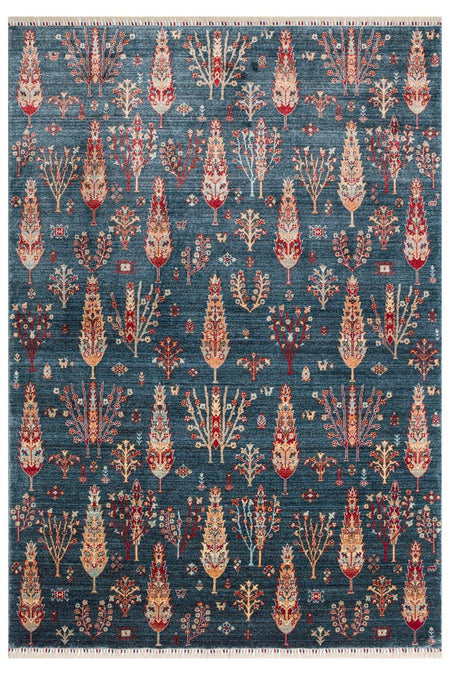 Eko Hali ZARA ZR 08 NAVY TURQUOiSE Authentic Patterned Modern Usak Carpet, Handcrafted on Special Looms - MALLTURK