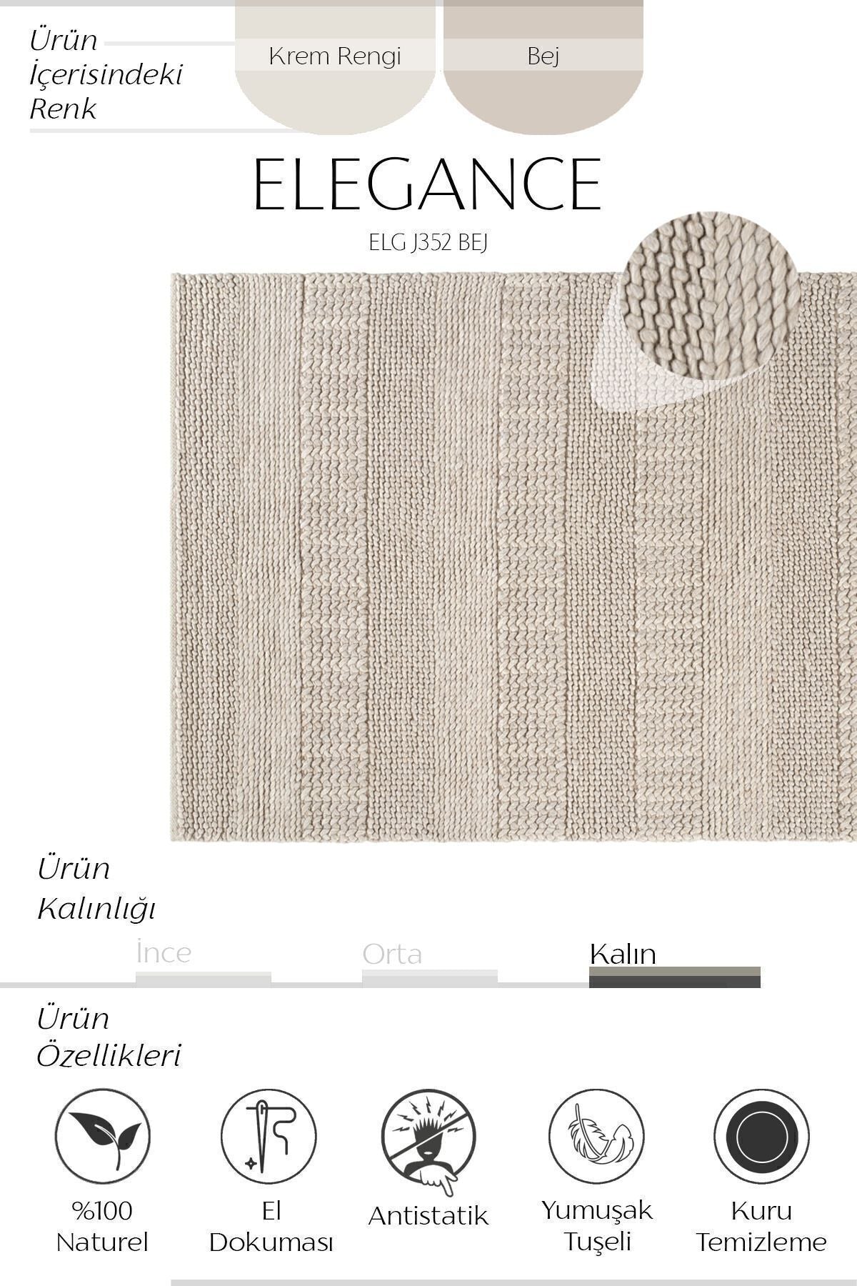 Cool Rug Elegance J352 Beige Wool Rug Natural Living Room Rug Hallway Rug Runner Hand-Woven Rug Knitted Handmade Rug