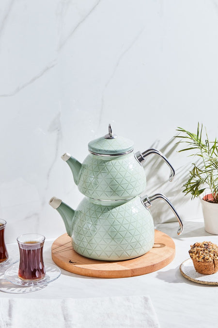 Karaca Crystal Green Enamel Midi Teapot Set - MALLTURK
