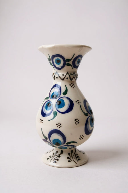 STORESZA Handmade Evil Eye Charm Craftsmanship 15cm White Hyacinth Ceramic Vase - MALLTURK