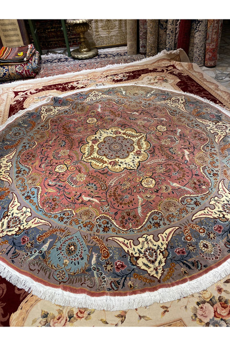 RD RAMAZAN DAG Hand Rug Art Hand-Woven Iranian Isfahan Yuvarlak Rug Wool Blend Size 245x245 - MALLTURK