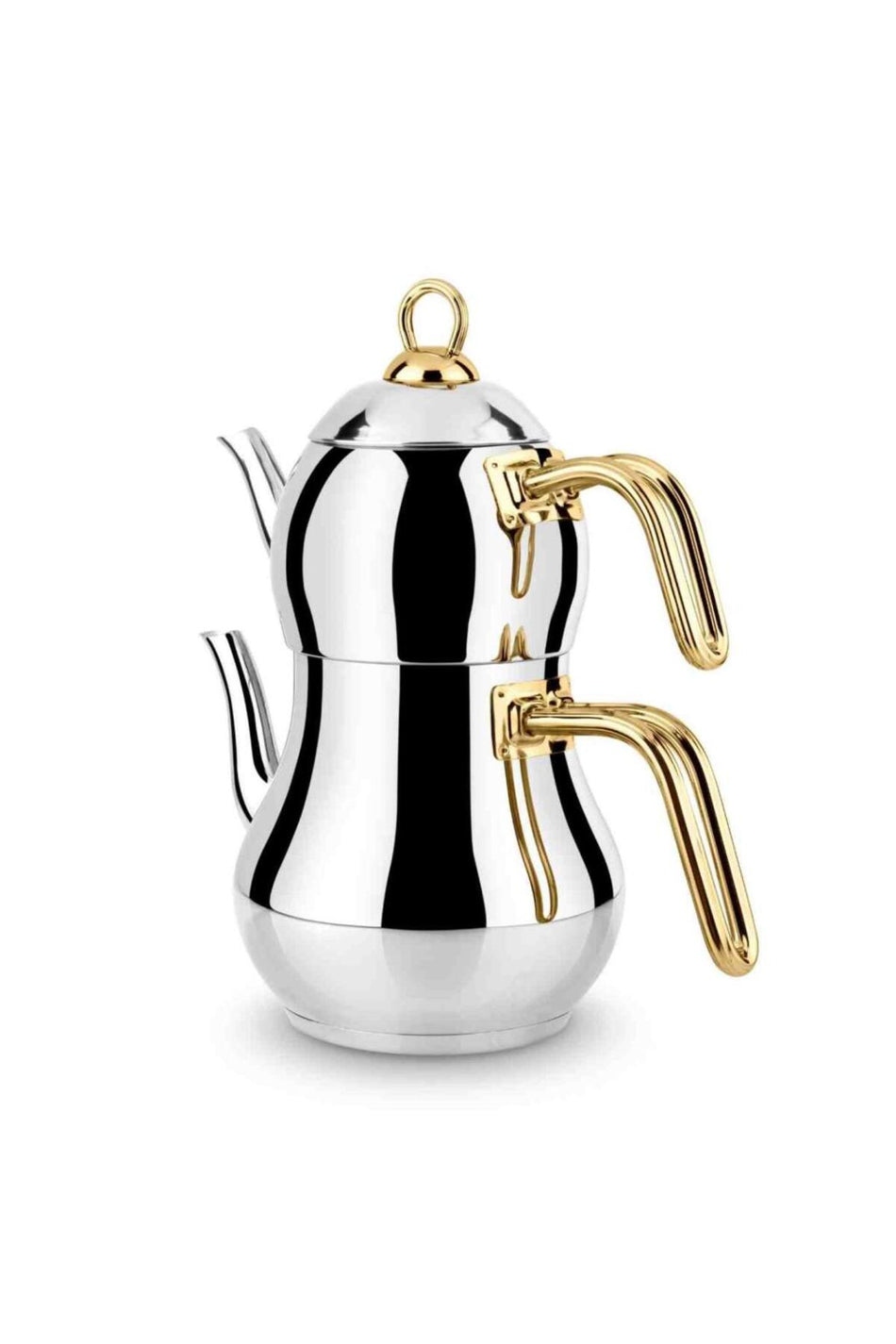 Lines Yonca sahmeran Medium Size 3 No. Steel Teapot with Gold Metal Handle - MALLTURK