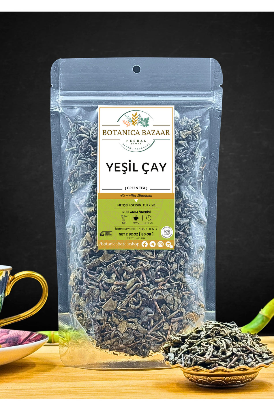 Botanica Bazaar Natural Green Tea, Freshly Harvested, Green Tea 80g